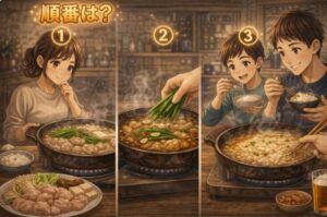 もつ鍋の食べ方の基本を解説。具材を入れる順番から締めまでわかりやすく紹介